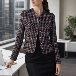 Vintage Wool Tweed Jacket Précis Made in UK Chanel Style Cropped Blazer size M